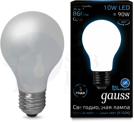 Лампа LED Filament A60 Opal E27 10W 4100К 1/10/40 Gauss 102202210