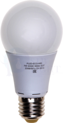 Лампа светодиодная (LED) «груша» d60мм E27 240  7Вт 220-230В матовая тепло-белая желтая 3000К Jazzway 1033178