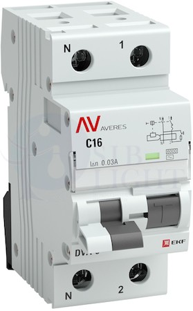 Дифференциальный автомат DVA-6 1P+N 10А (B) 30мА (AC) 6кА AVERES EKF rcbo6-1pn-10B-30-ac-av