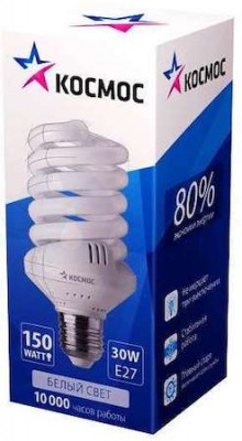 Лампа люминесцентная компакт. SPC 30Вт E27 спиральная 4200К КОСМОС LKsmSPC30wE2742 КОСМОС LKsmSPC30wE2742