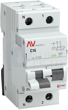 Дифференциальный автомат DVA-6 1P+N 10А (C) 30мА (AC) 6кА AVERES EKF rcbo6-1pn-10C-30-ac-av