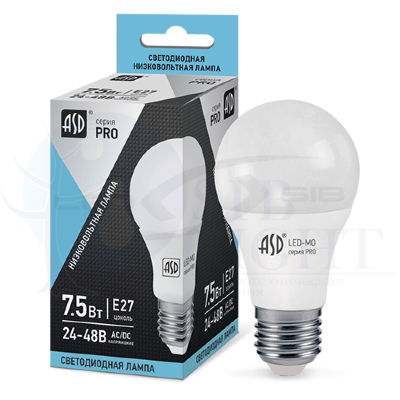 Лампа сд низковольтная LED-MO-24/48V-PRO 7,5W 24-48V Е27 4000К 600Lm ASD