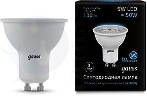 Лампа LED LENS MR16 GU10 5W 4100K Gauss 101506205
