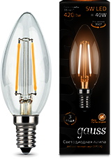 Лампа LED Filament Candle E14 5W 2700К 1/10/50 Gauss 103801105