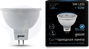 Лампа LED LENS MR16 GU5.3 5W 12V 4100K Gauss 201505205