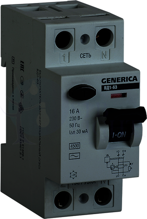 Выключатель дифференциального тока 2P 16А 30мА Generica (тип AC) IEK MDV15-2-016-030