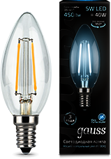 Лампа LED Filament Candle E14 5W 4100К 1/10/50 Gauss 103801205