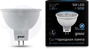 Лампа LED LENS MR16 GU5.3 5W 4100K Gauss 101505205