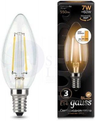 Лампа LED Filament Candle E14 7W 2700К step dimmable 1/10/50 Gauss 103801107-S