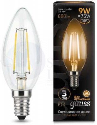 Лампа LED Filament Candle E14 9W 2700К 1/10/50 Gauss 103801109