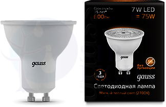 Лампа LED MR16 GU10 7W 3000K 1/10/100 Gauss 101506107