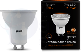 Лампа LED MR16 GU10 7W 3000K 1/10/100 Gauss 101506107