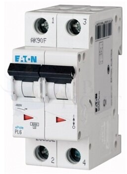 Автоматический выключатель PL6 2P 10А (C) 6кА, EATON 0000286565