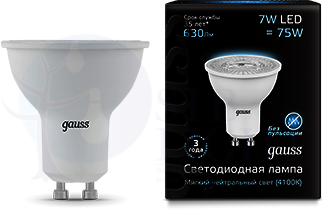 Лампа LED MR16 GU10 7W 4100K 1/10/100 Gauss 101506207