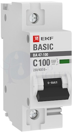 Автоматический выключатель 1P 100А (C) 10kA ВА 47-100 EKF Basic EKF mcb47100-1-100C-bas