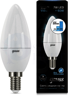 Лампа LED Candle E14 7W 4100К step dimmable 1/10/100 Gauss 103101207-S