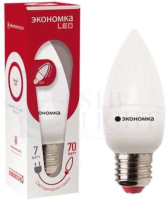 Лампа светодиодная свеча 7Вт 600Лм 230В 4500К E27 ЭКОНОМКА Eco_LED7wCNE2745