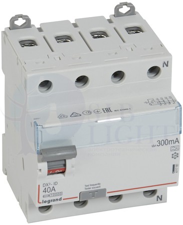 Выключатель дифференциального тока 4P 40А 0.3А DX3 (тип А) Legrand 411780