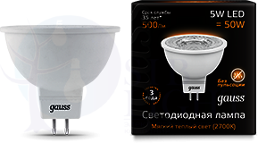Лампа LED MR16 GU5.3 5W 3000K Gauss 101505105