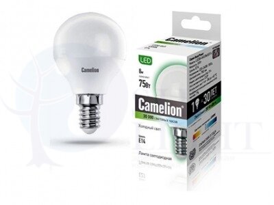 Лампа светодиодная LED8-G45/845/E14 8Вт шар 4500К белый E14 750лм 170-265В Camelion 12393