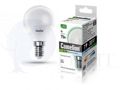 Лампа светодиодная LED8-G45/845/E14 8Вт шар 4500К белый E14 750лм 170-265В Camelion 12393