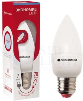 Лампа светодиодная свеча 7Вт 600Лм 230В 6500К E27 ЭКОНОМКА Eco_LED7wCNE2765