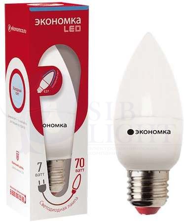 Лампа светодиодная свеча 7Вт 600Лм 230В 6500К E27 ЭКОНОМКА Eco_LED7wCNE2765
