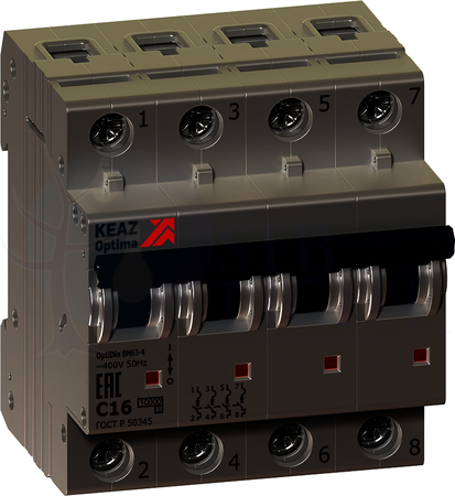 Автомат 4P 25А OptiDin (6 кА, C) КЭАЗ 260890