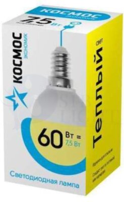 Лампа светодиодная LED BASIC GL45 7.5Вт 220В E14 3000К Космос LkecLED7.5wGL45E1430 КОСМОС LkecLED7.5wGL45E1430