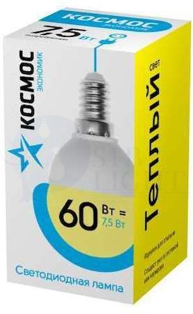Лампа светодиодная LED BASIC GL45 7.5Вт 220В E14 3000К Космос LkecLED7.5wGL45E1430 КОСМОС LkecLED7.5wGL45E1430