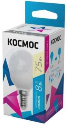 Лампа светодиодная LED GL45 8Вт 220В E143000К Космос Lksm_LED8wGL45E1430 КОСМОС Lksm_LED8wGL45E1430