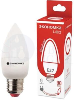 Лампа светодиодная свеча 9Вт 850Лм 230В 4500К E27 ЭКОНОМКА Eco_LED9wCNE2745