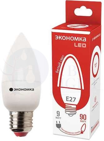 Лампа светодиодная свеча 9Вт 850Лм 230В 4500К E27 ЭКОНОМКА Eco_LED9wCNE2745
