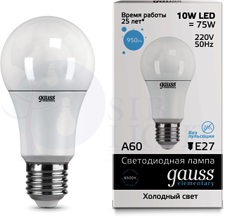 Лампа LED Elementary A60 10W E27 6500K 1/10/50 Gauss 23230