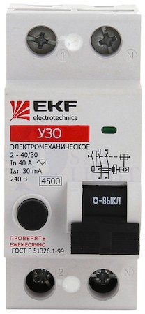 Устройство защитного отключения УЗО 2P 25А/30мА (электромеханическое) EKF elcb-2-25-30-em