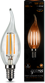 Лампа LED Filament Candle tailed E14 5W 2700K 1/10/50 Gauss 104801105