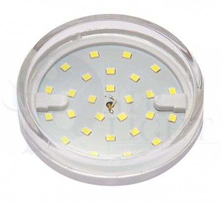 Лампа светодиодная (LED) «таблетка» d75мм GX53 100  6Вт 220-230В прозрачная тепло-белая желтая 3000К Jazzway 2851970