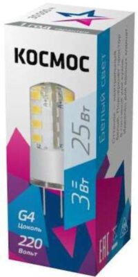 Лампа светодиодная LED 3Вт 220В G4 4500К КОСМОС LksmLED3wJCG4220v45 КОСМОС LksmLED3wJCG4220v45