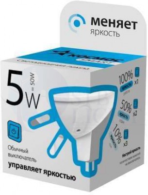 Лампа светодиодная LED JCDR 5Вт 220В GU5.3 4500К 3 уровня яркости Smart КОСМОС Lksm_LEDSD5wJCDRC45 КОСМОС Lksm_LEDSD5wJCDRC45