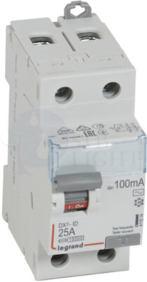 Выключатель дифференциального тока 2P 25А 100мА DX3 (тип AC) Legrand 411514