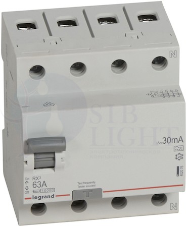 Выключатель дифференциального тока 4P 63А 0.03А RX3 (тип А) Legrand 402076