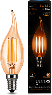 Лампа LED Filament Candle tailed E14 5W 2700K Golden 1/10/50 Gauss 104801005
