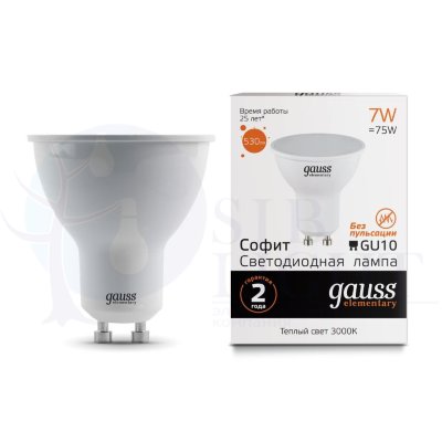 Лампа Gauss LED Elementary MR16 GU10 7W 530lm 3000К 1/10/100