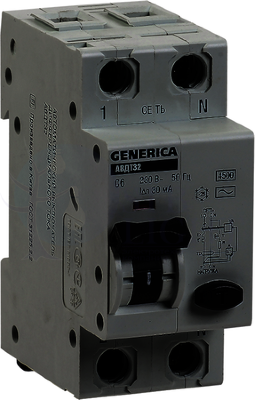 Дифференциальный автомат 1P+N 10А Generica (тип AC, 4.5 кА) IEK MAD25-5-010-C-30