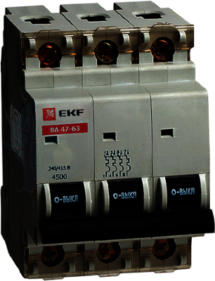Автоматический выключатель PROxima 3P 2А (D) 4.5кА, EKF mcb4763-3-02D