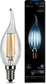 Лампа LED Filament Candle tailed E14 5W 4100K 1/10/50 Gauss 104801205