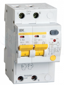 Дифференциальный автоматический выключатель АД12М 2Р С63 30мА IEK