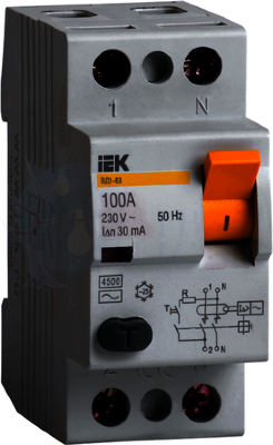 Выключатель дифференциальный 2P 50A 100мА (тип АС) IEK MDV10-2-050-100