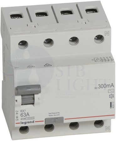 Выключатель дифференциального тока 4P 63А 0.3А RX3 (тип AC) Legrand 402072