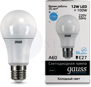 Лампа LED Elementary A60 12W E27 6500K 1/10/50 Gauss 23232